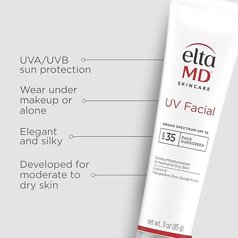 EltaMD UV Facial Sunscreen, SPF 35 Moisturizing Sunscreen for Face, Formulated with Hyaluronic Acid and Zinc Oxide, 3.0 oz Tube