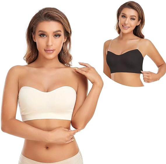 Strapless Bra for Women Non-Slip Silicone Padded Bandeau Bra Wireless Tube Top Bra