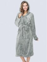 1pc Simple Solid Color Women's Thickened Flannel Hooded Robe For Autumn/Winter Home Use