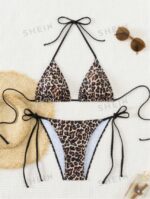 Women's Summer Beach Snake Print Halter Sexy Bikini Set Separates Bikini Set, Random Print