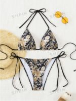 Women's Summer Beach Snake Print Halter Sexy Bikini Set Separates Bikini Set, Random Print