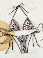 Women's Summer Beach Snake Print Halter Sexy Bikini Set Separates Bikini Set, Random Print