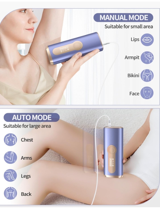 Glattol IPL Laser Hair Removal Device - Ice Cooling Painless & 3-in-1 & Long Lasting Full Body Smooth, At-Home Hair Removal for Women and Men, 9 Levels and 2 Flash Modes