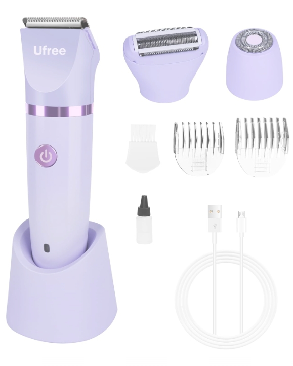 OLOV Bikini Trimmer Women - Wet/Dry Body Shaver Groomer, Replaceable Ceramic Blade Heads, USB Recharge Dock & Nosetrimmer Head Head