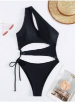 Colorblock Cut-Out Women Sexy Spaghetti Strap One-Piece Swimsuit