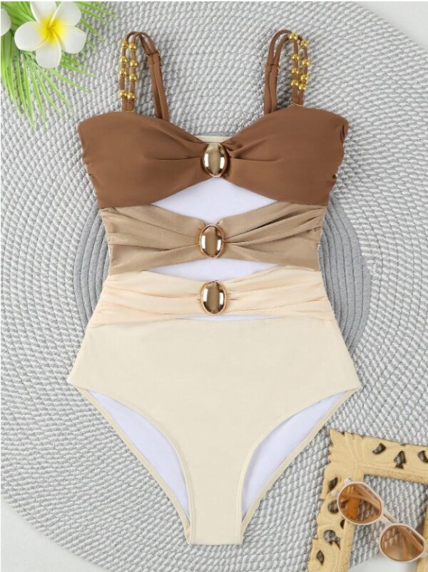 Colorblock Cut-Out Women Sexy Spaghetti Strap One-Piece Swimsuit