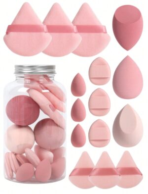 15pcs Makeup Sponges With Storage Case, 3pcs Makeup Egg Sponge & 3pcs Mini Makeup Egg Sponge & 3pcs Loose Powder Puff & 3pcs Mini Loose Powder Puff & 3pcs Mini Finger Air Cushion Puff. Mixed Beauty Sponge For Liquid, Cream And Powder, Multicolor Makeup Sponge, Latex-Free Dual-Use Foundation Cream, Air Cushion Powder Puff, Latex-Free Blending Sponge And Makeup Puff. Suitable For All Skin Types. Made From Ultra-Soft Velvet, Designed For Shaping, Eye And Corner Beauty Blender Foundation Mixing Container