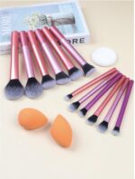 12pcs Multi-Functional Makeup Brush Set Including Powder Brush, Blush Brush, Foundation Brush, Eyeshadow Brush, Blending Brush, Contour Brush, Along With An Oblique Cut Beauty Blender, Rounded Beauty Blender, And White Powder Puff