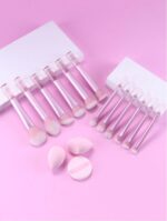 12pcs Multi-Functional Makeup Brush Set Including Powder Brush, Blush Brush, Foundation Brush, Eyeshadow Brush, Blending Brush, Contour Brush, Along With An Oblique Cut Beauty Blender, Rounded Beauty Blender, And White Powder Puff