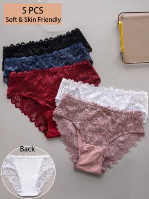 5pcs Women's Solid Color Lace Triangle Underwear