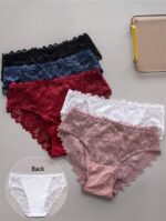 5pcs Women's Solid Color Lace Triangle Underwear