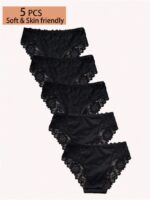 5pcs Women's Solid Color Lace Triangle Underwear