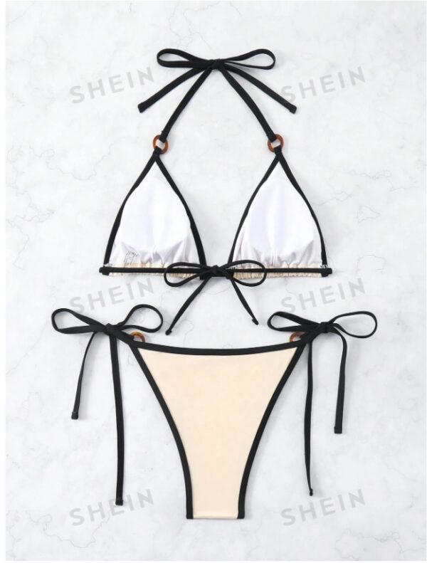 Summer Beach Color Block Bikini Set With Stitching, Two-Piece Set