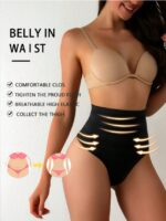 2pcs High-Waisted Tummy Control Shapewear Panties With Sexy Triangle T-Back Design For Women