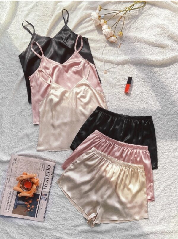 3pcs Solid Cami Top & Shorts PJ Set / Pajama Set