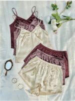 3pcs Solid Cami Top & Shorts PJ Set / Pajama Set