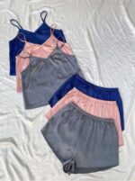 3pcs Solid Cami Top & Shorts PJ Set / Pajama Set